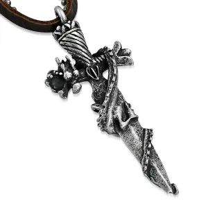 Antique Vintage Celtic Cross Dragon Dagger Genuine Brown Leather Military Ball Chain Necklace