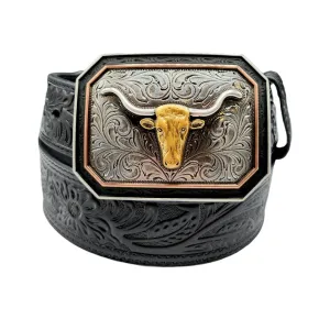 Ariat® Men's Floral Embossed Black Western Belt w/ Buckle