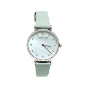 Armani Ladies Watch With MOP Dial & Cadet Blue Leather Strap
