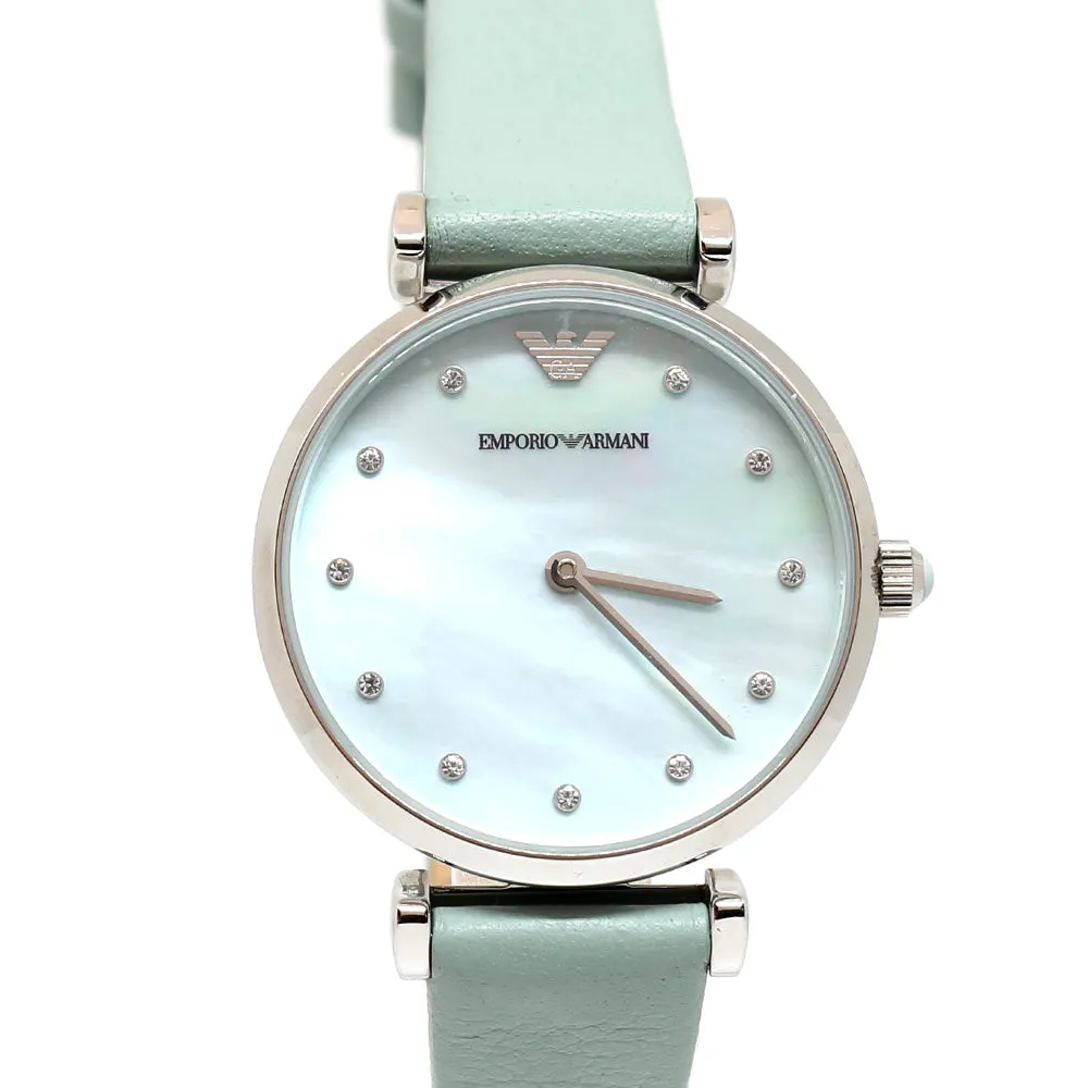 Armani Ladies Watch With MOP Dial & Cadet Blue Leather Strap