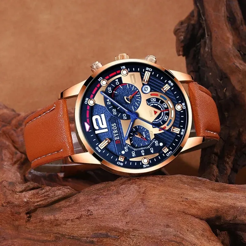 Aston Chrono Leather Watch Set