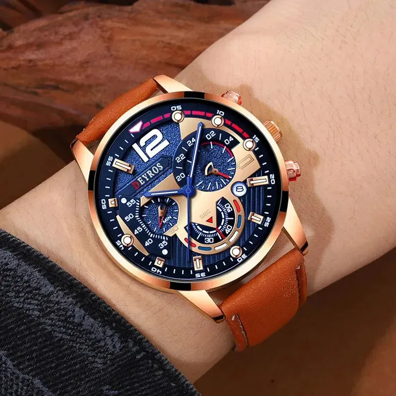 Aston Chrono Leather Watch Set