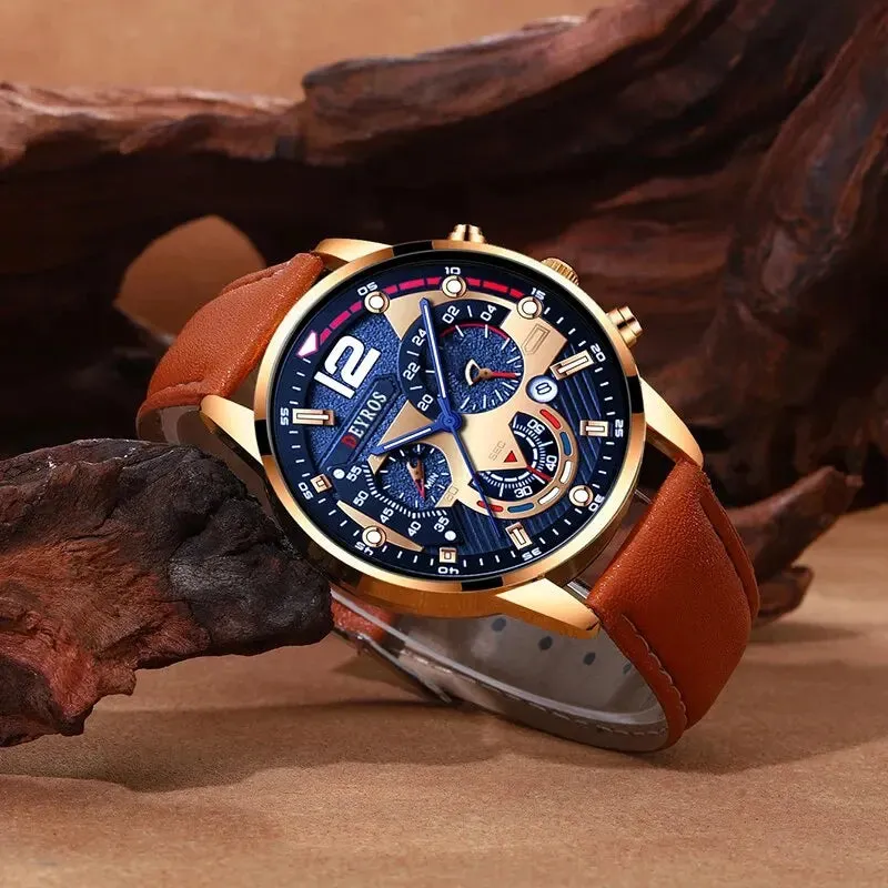 Aston Chrono Leather Watch Set