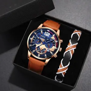 Aston Chrono Leather Watch Set