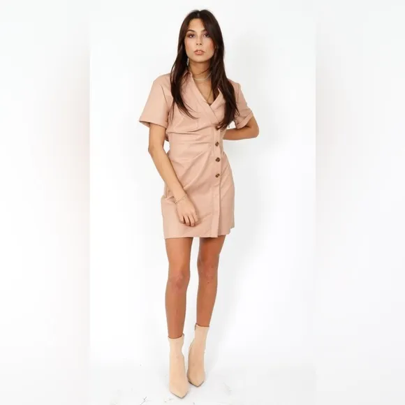 ASTR Terra Faux Leather Dress - Light Pink - Size Medium