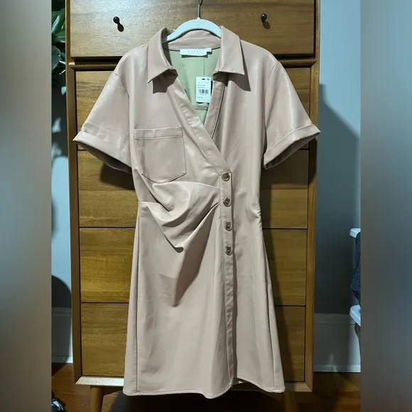 ASTR Terra Faux Leather Dress - Light Pink - Size Medium