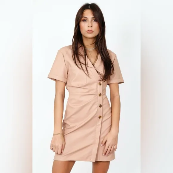 ASTR Terra Faux Leather Dress - Light Pink - Size Medium