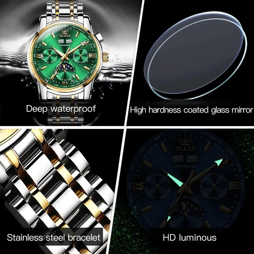 Automatic Green Luxury Stainless Steel Olves Watch