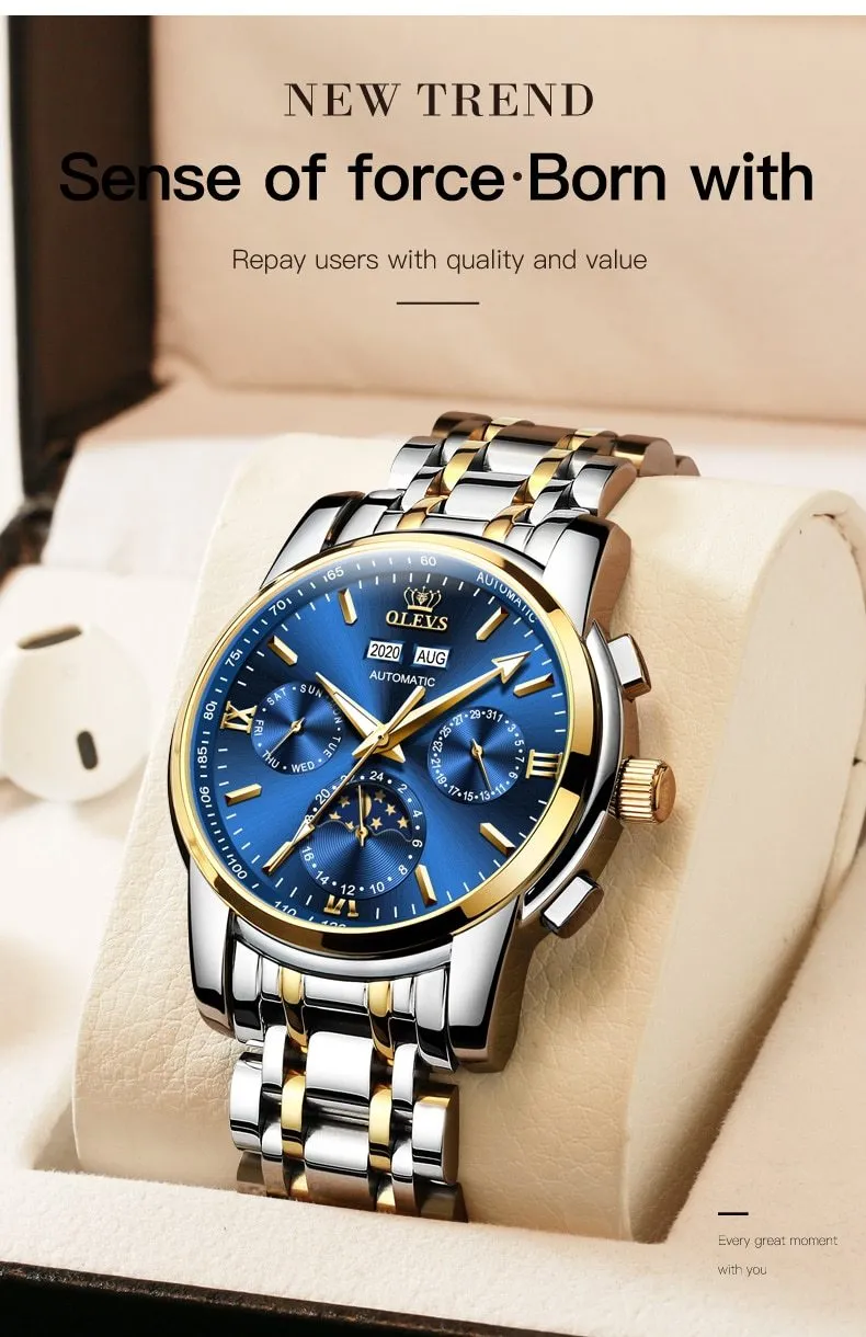 Automatic Green Luxury Stainless Steel Olves Watch