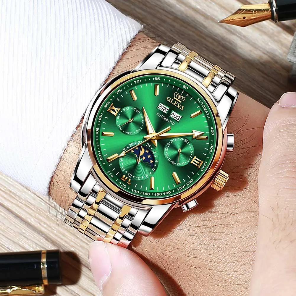 Automatic Green Luxury Stainless Steel Olves Watch
