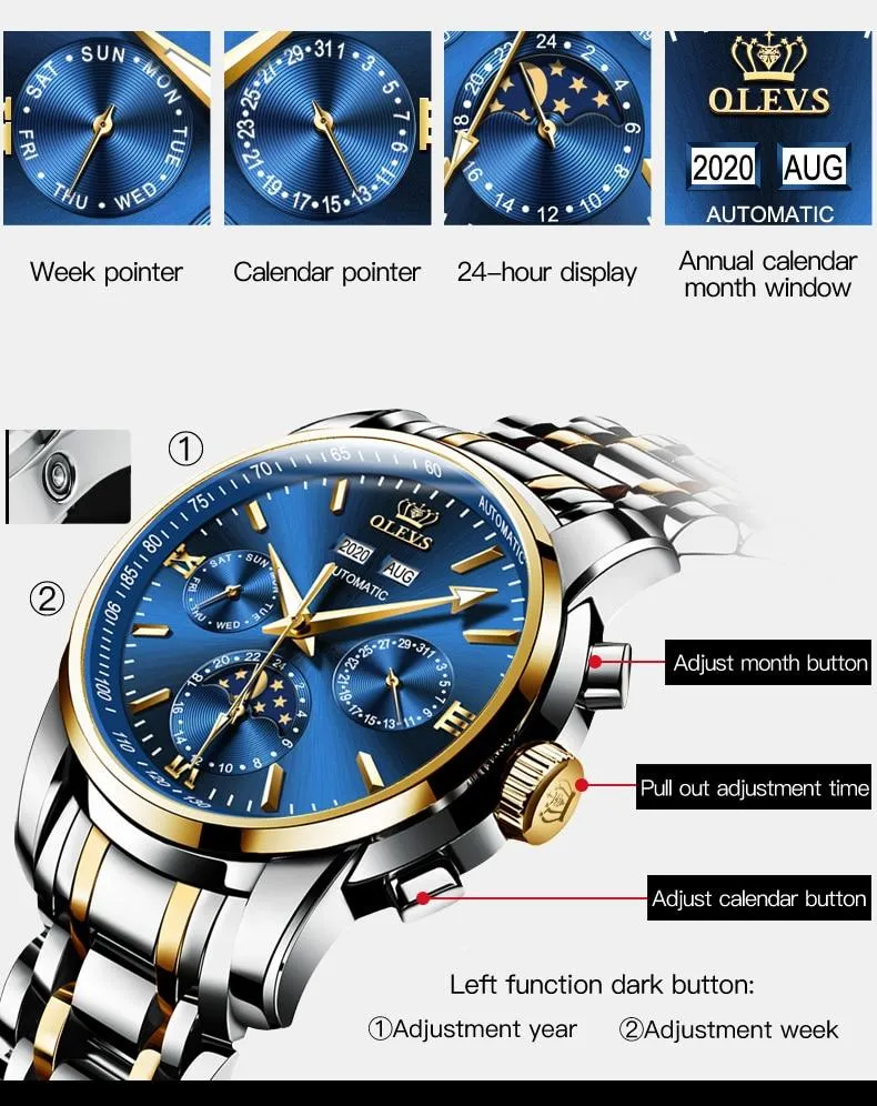 Automatic Green Luxury Stainless Steel Olves Watch
