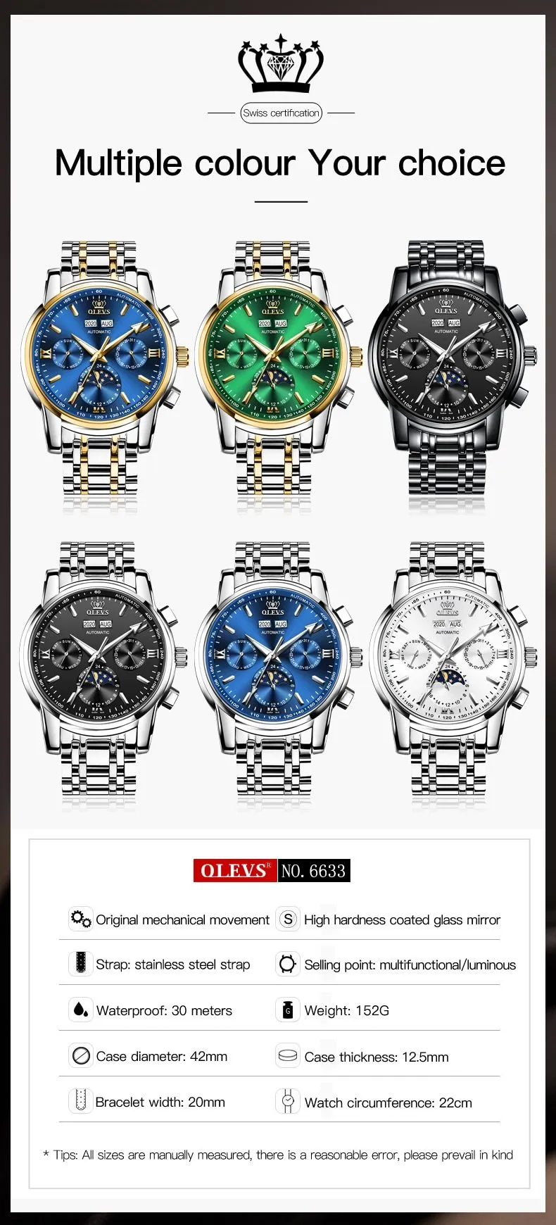 Automatic Green Luxury Stainless Steel Olves Watch