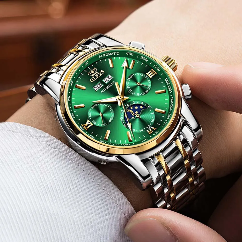Automatic Green Luxury Stainless Steel Olves Watch