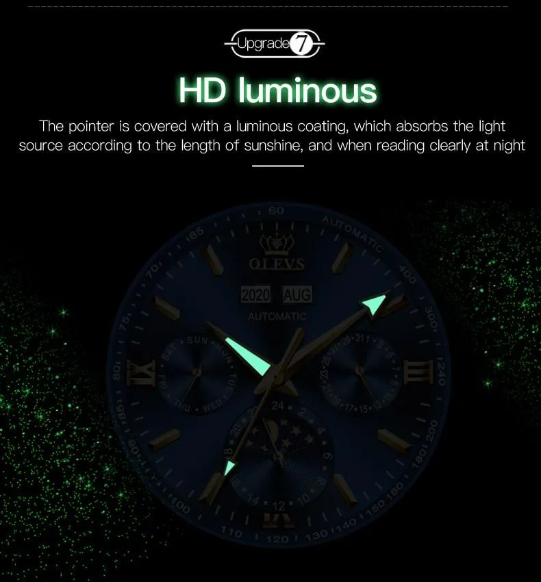 Automatic Green Luxury Stainless Steel Olves Watch