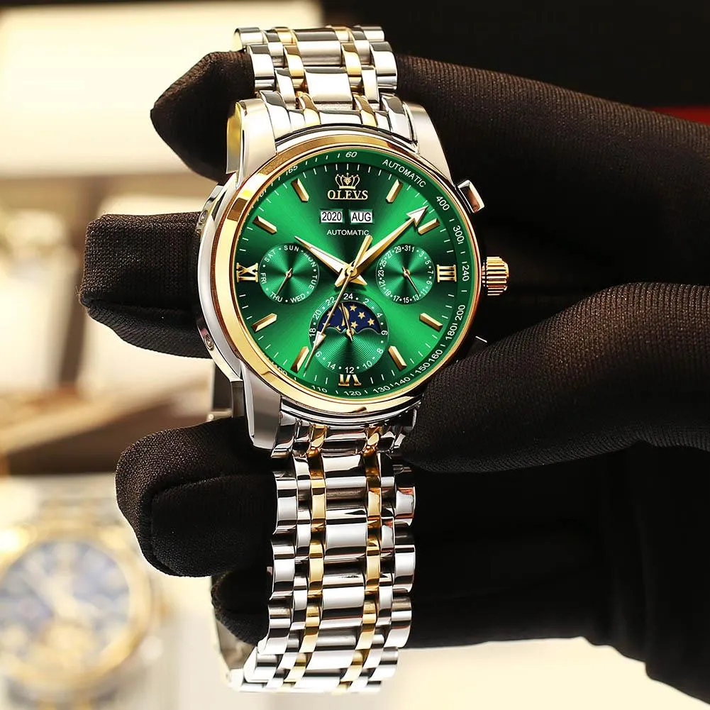 Automatic Green Luxury Stainless Steel Olves Watch
