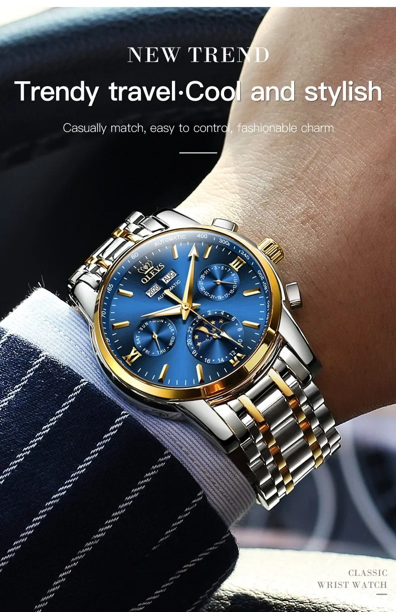 Automatic Green Luxury Stainless Steel Olves Watch