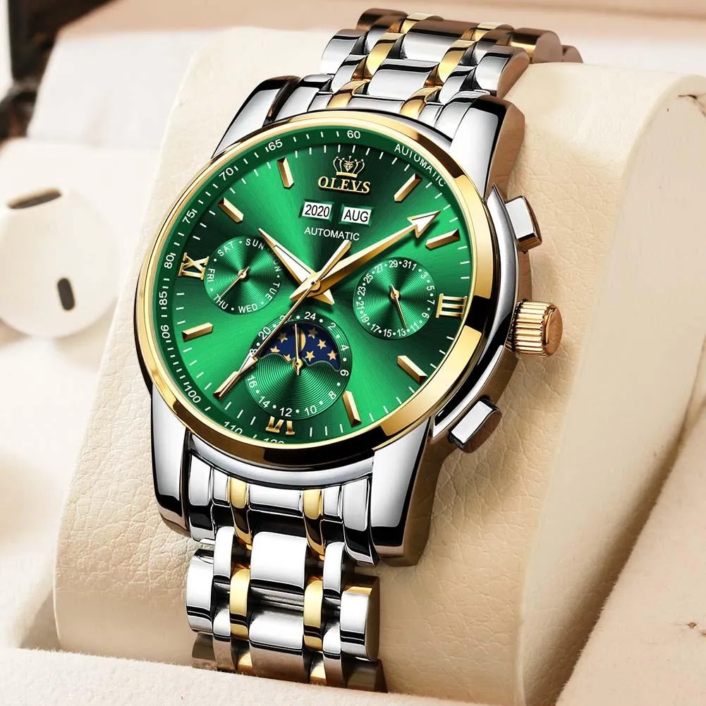 Automatic Green Luxury Stainless Steel Olves Watch