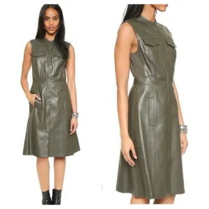 BCBGMAXAZRIA Allexandria Faux Leather Green Dress