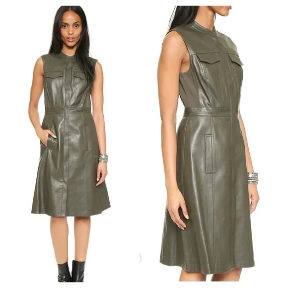 BCBGMAXAZRIA Allexandria Faux Leather Green Dress