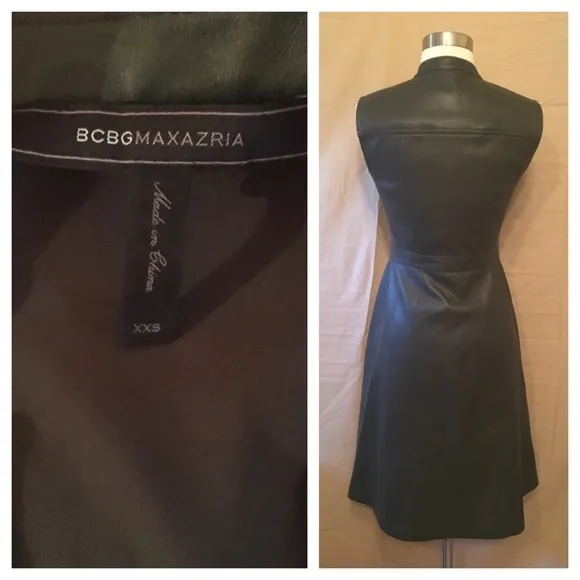 BCBGMAXAZRIA Allexandria Faux Leather Green Dress