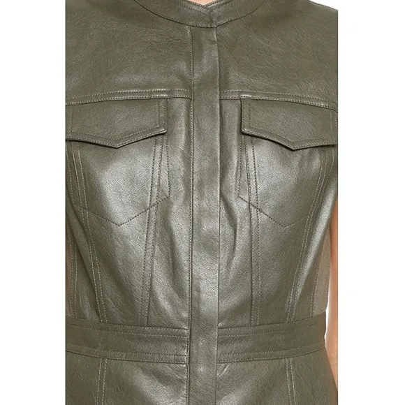 BCBGMAXAZRIA Allexandria Faux Leather Green Dress