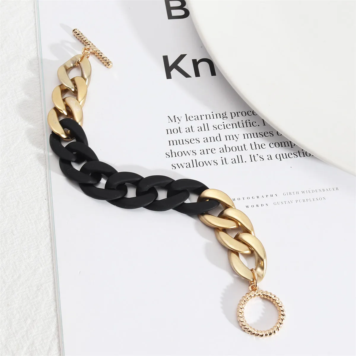 Black Acrylic & 18K Gold-Plated Curb Chain Toggle Bracelet