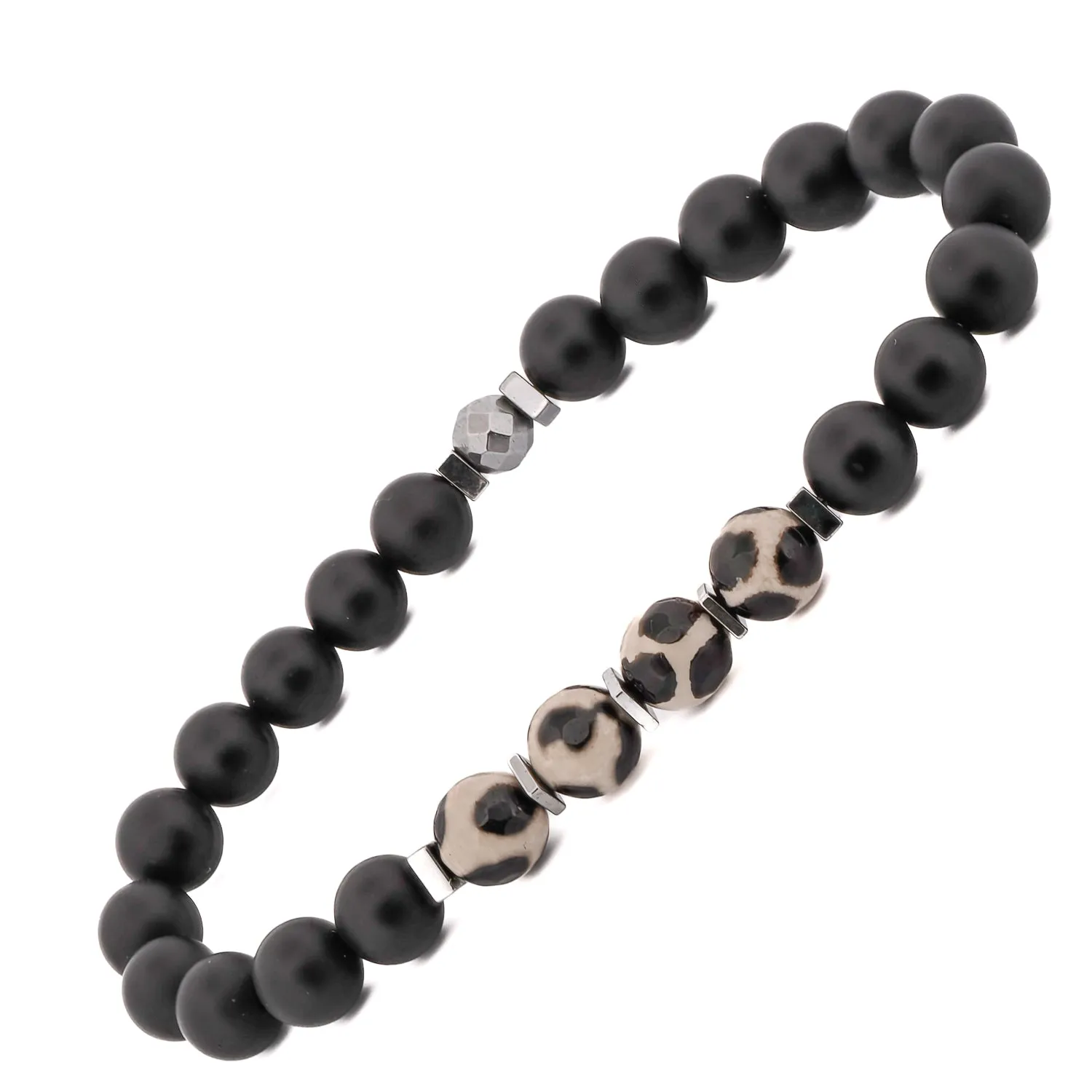 Black & White Tibetan Agate Beaded Bracelet