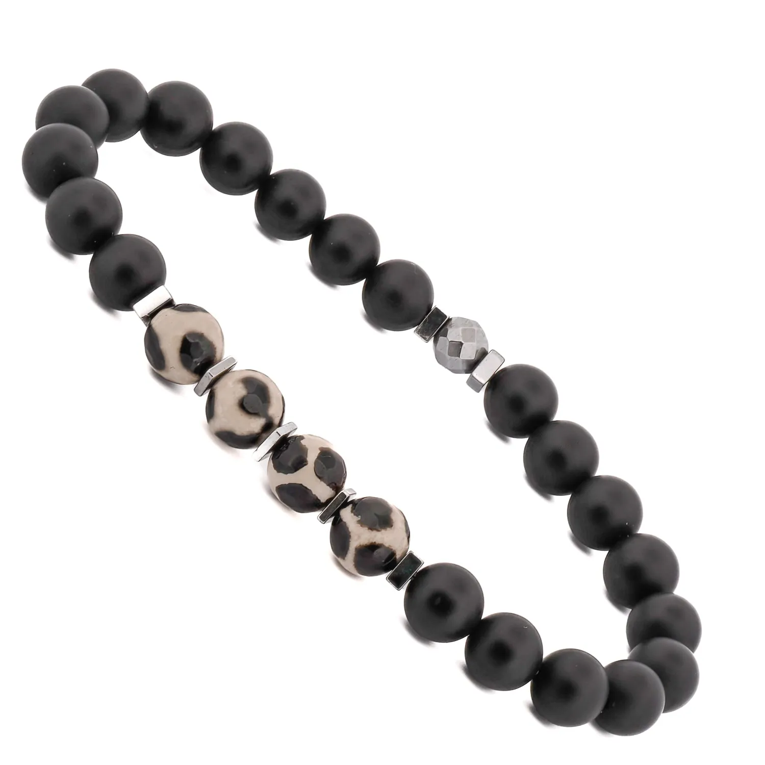 Black & White Tibetan Agate Beaded Bracelet