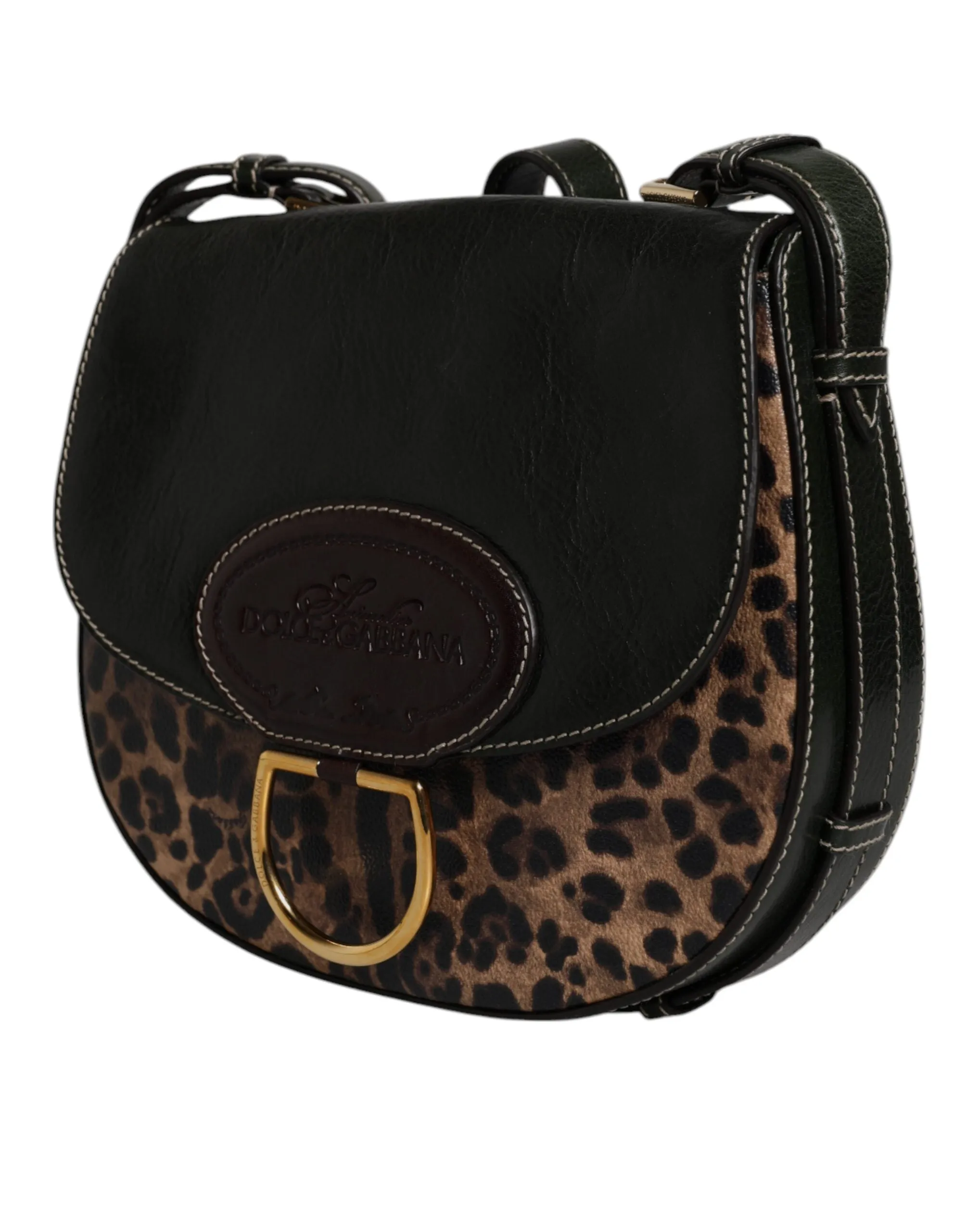Black Brown Leopard Leather Shoulder Strap Bag