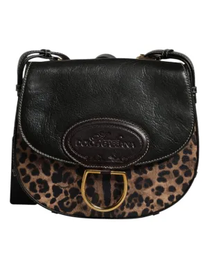 Black Brown Leopard Leather Shoulder Strap Bag