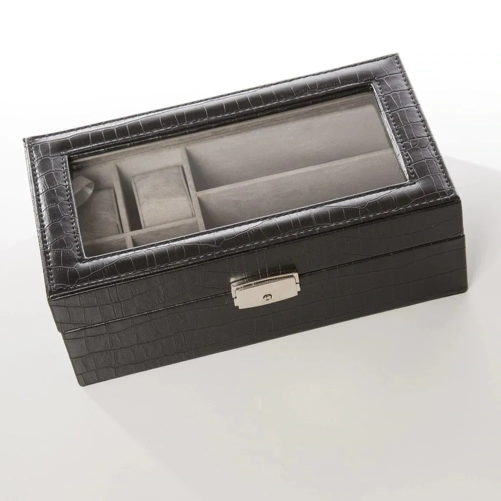 Black Croc Leather Accessory Box