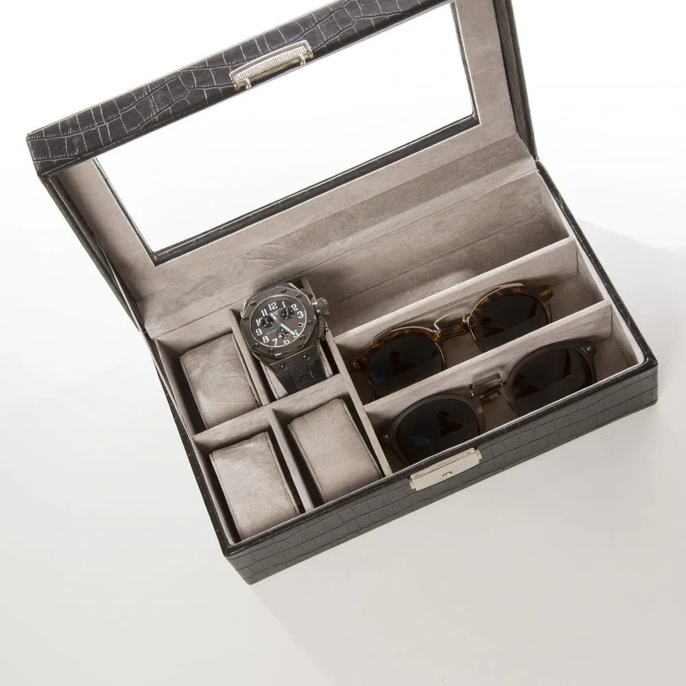 Black Croc Leather Accessory Box