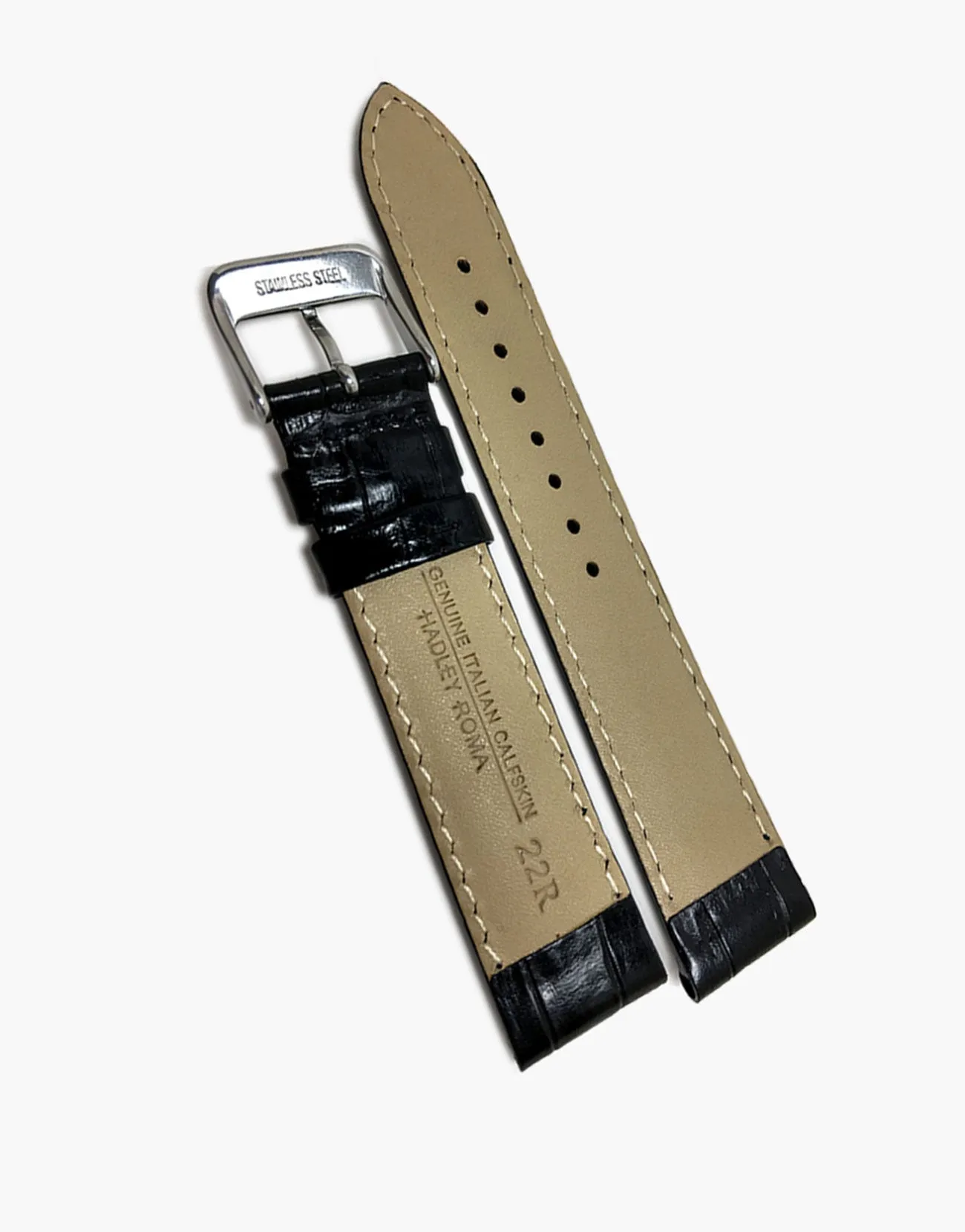 Black Italian Calf Skin Leather gator Grain Watch Straps-Hadley-Roma MS853