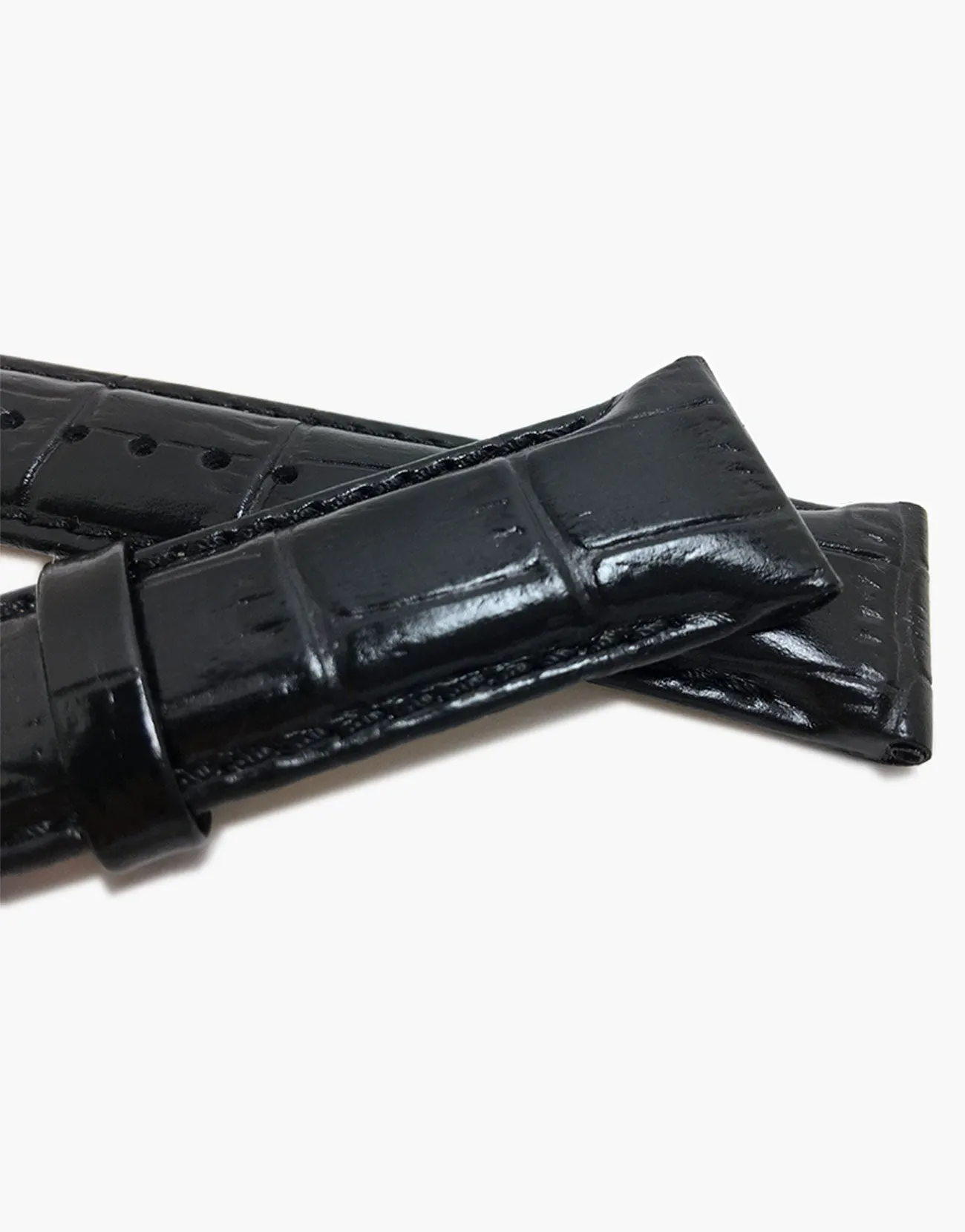 Black Italian Calf Skin Leather gator Grain Watch Straps-Hadley-Roma MS853
