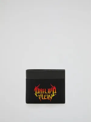 Black Logo Print Leather Pocket Wallet
