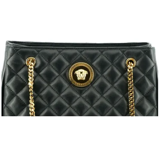 Black Quilted Nappa Leather Medusa Tote Handbag
