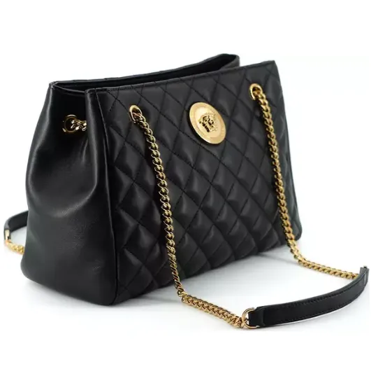 Black Quilted Nappa Leather Medusa Tote Handbag