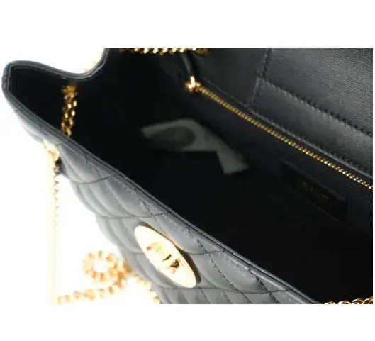 Black Quilted Nappa Leather Medusa Tote Handbag