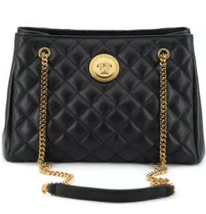 Black Quilted Nappa Leather Medusa Tote Handbag