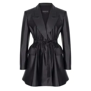 Black Vegan-Leather  Tie-Detailed  Mini Dress