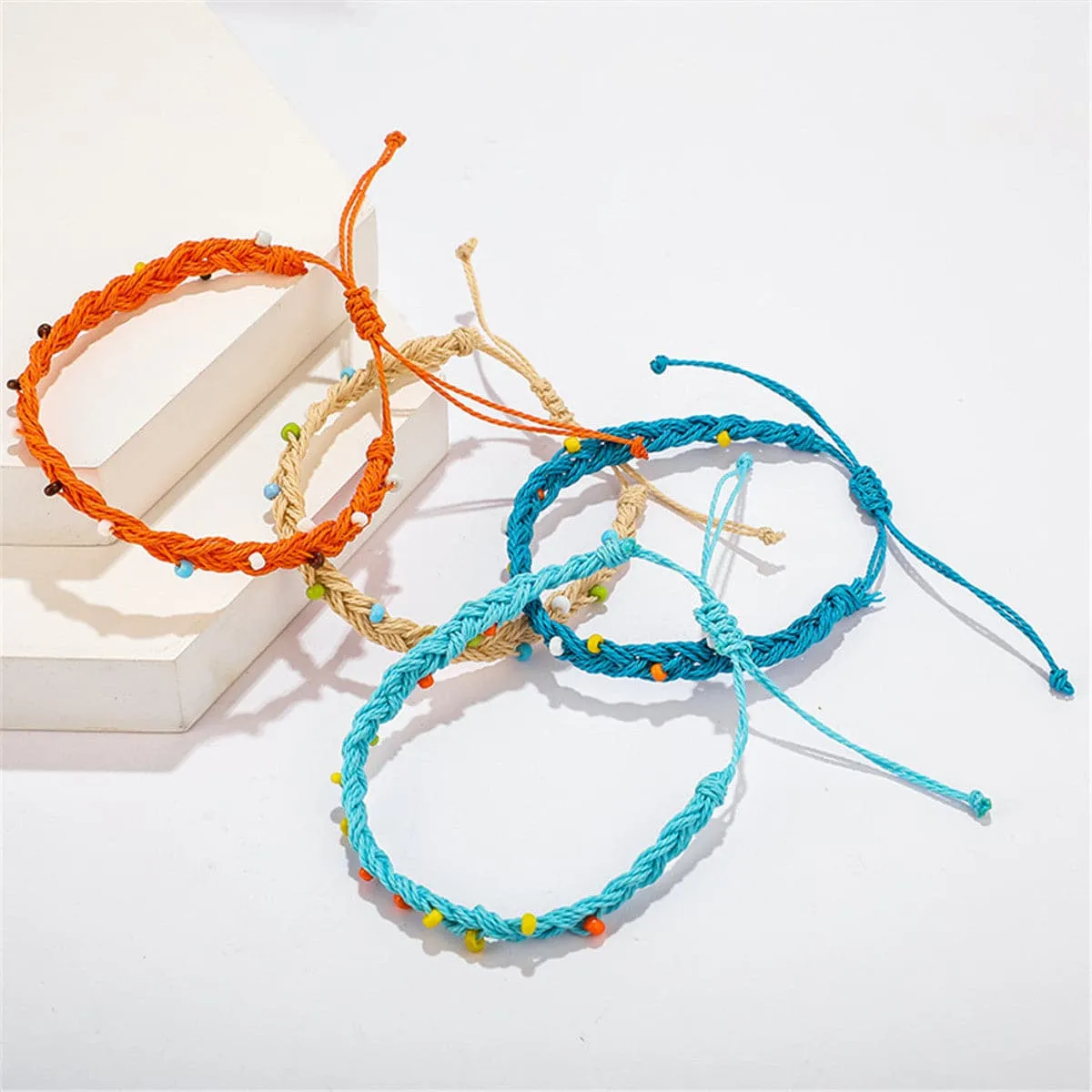 Blue & Orange Bead-Accent Adjustable Bracelet Set
