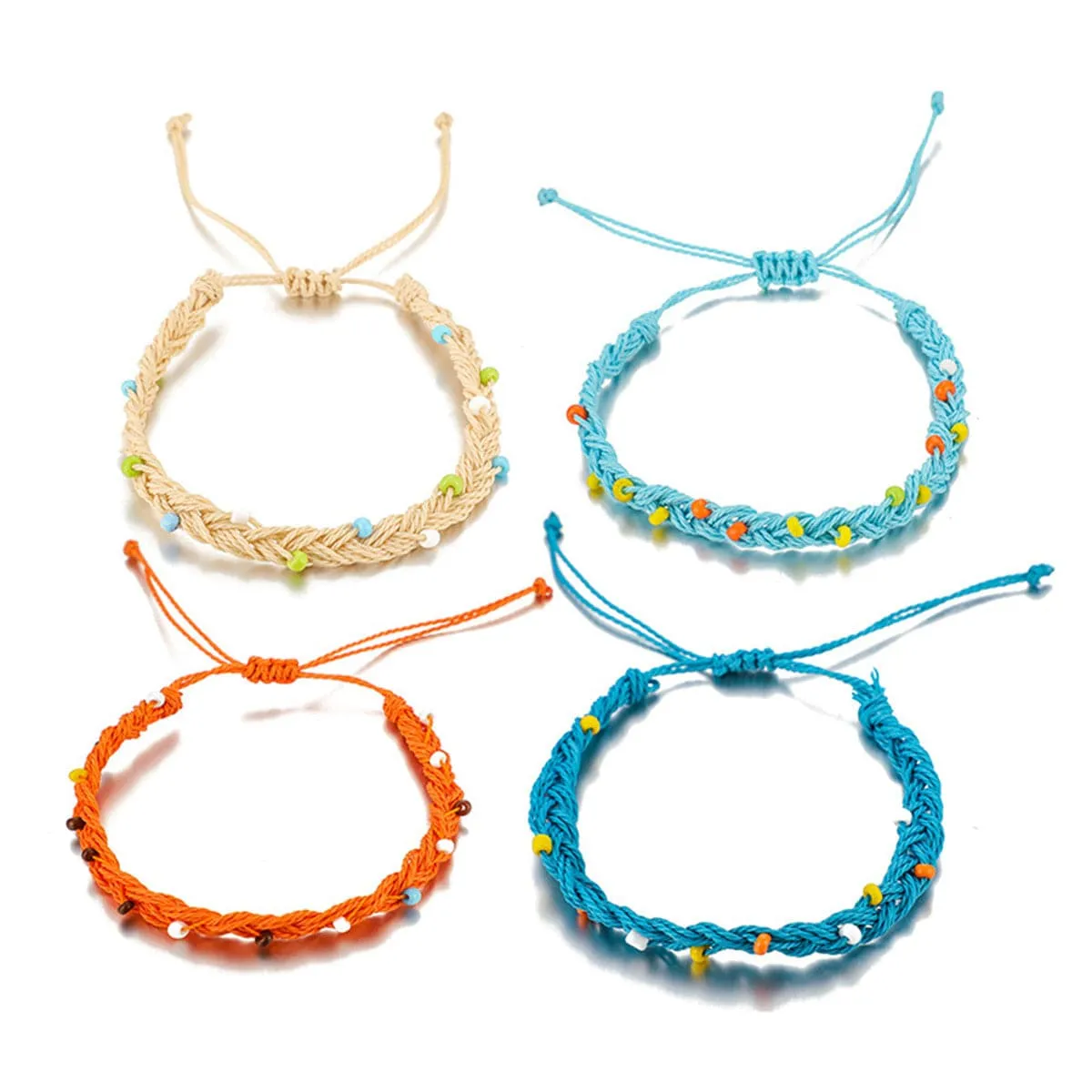 Blue & Orange Bead-Accent Adjustable Bracelet Set