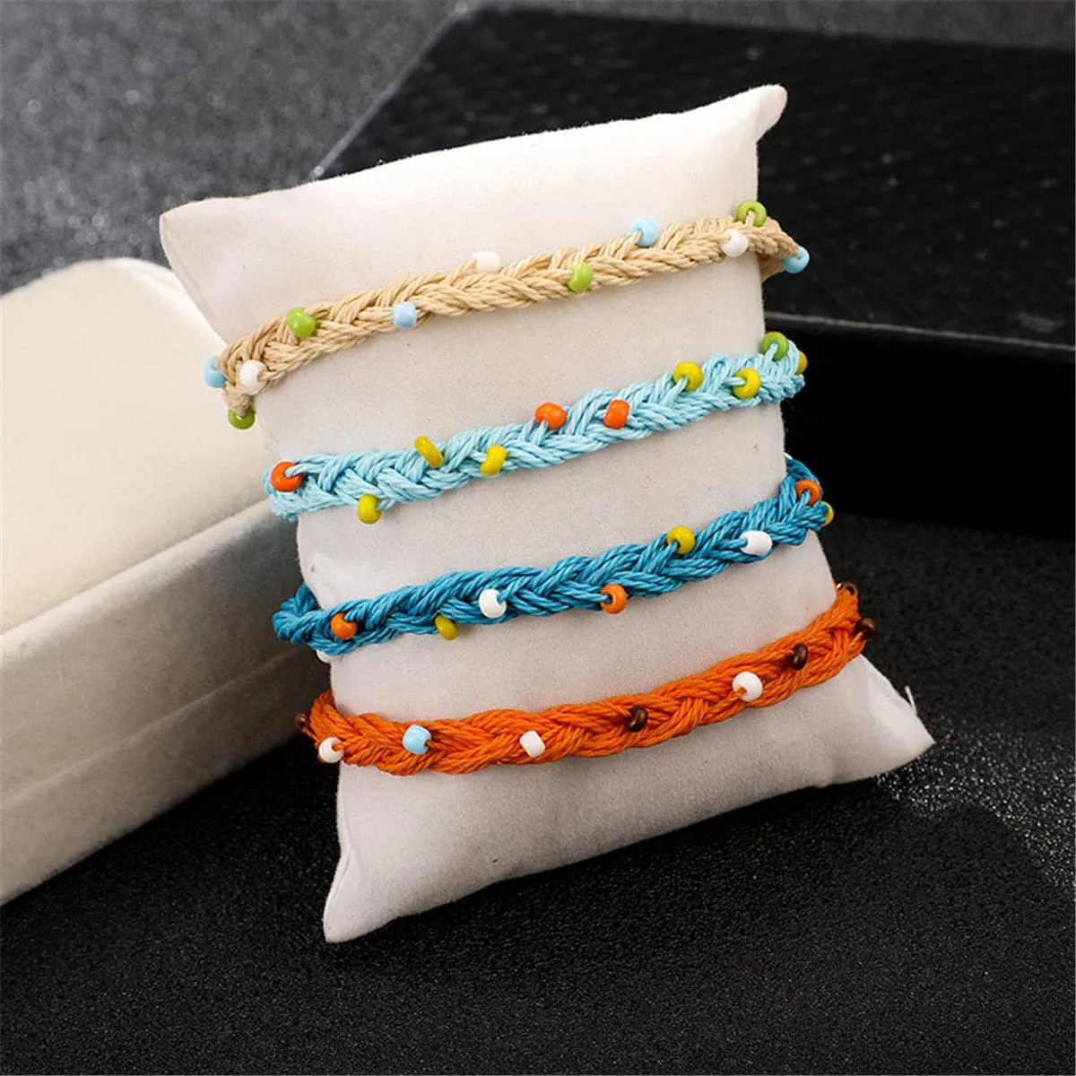 Blue & Orange Bead-Accent Adjustable Bracelet Set