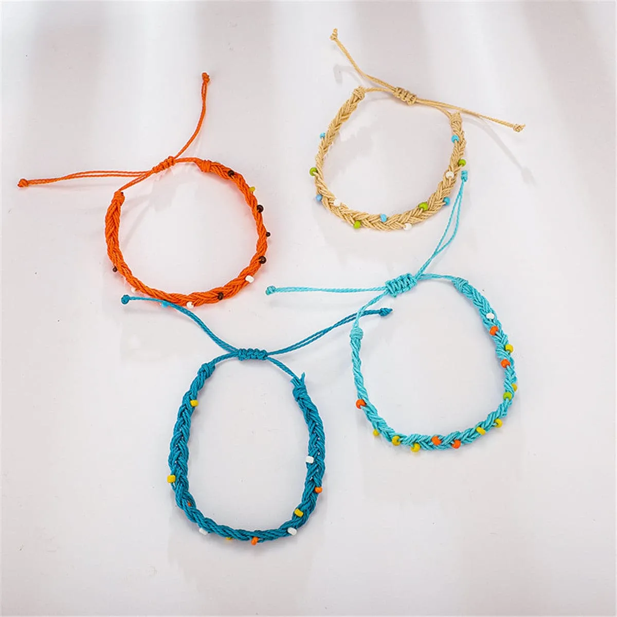 Blue & Orange Bead-Accent Adjustable Bracelet Set