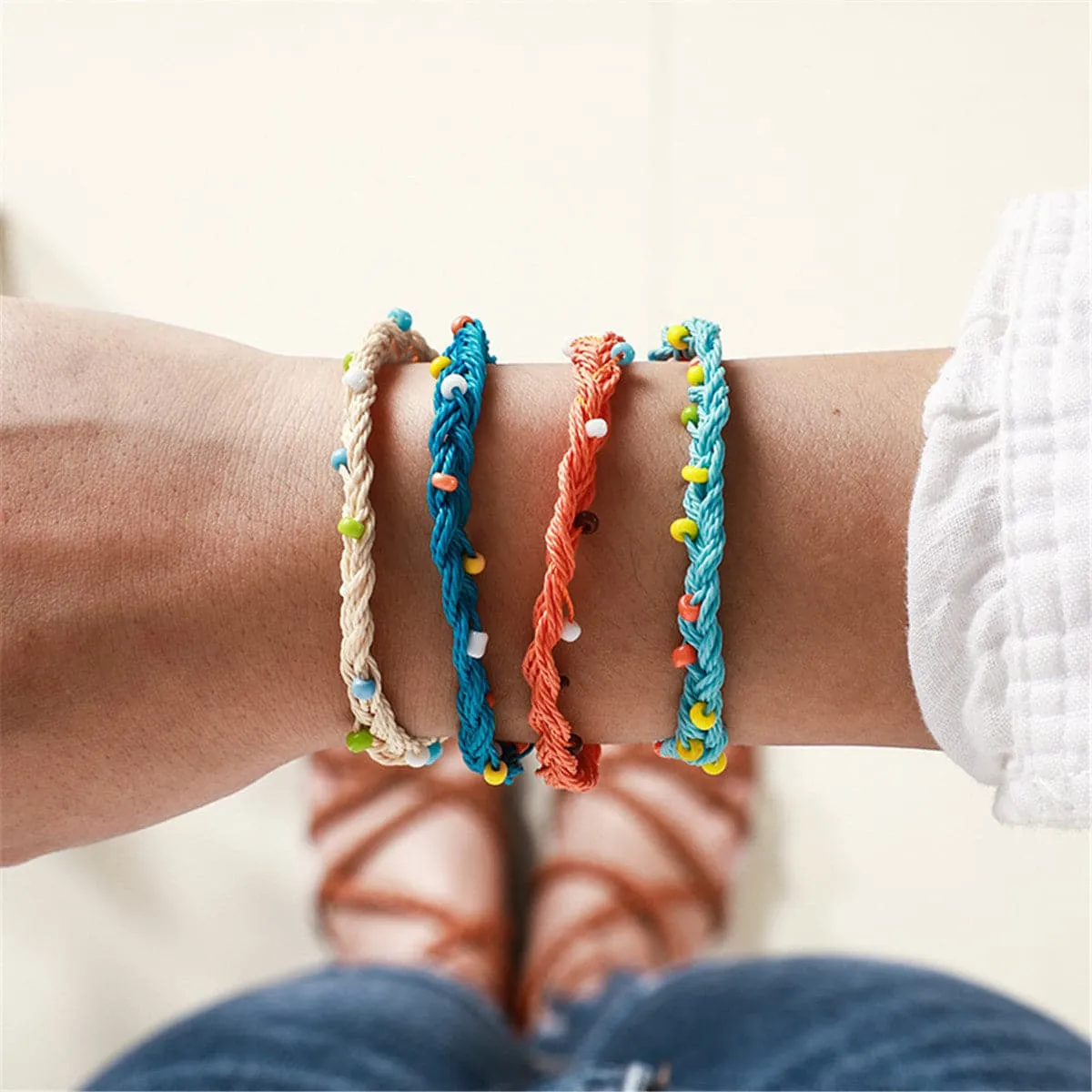Blue & Orange Bead-Accent Adjustable Bracelet Set