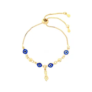 Blue Evil Eye and Figa Hand Charm Bracelet Adjustable Box Chain Link