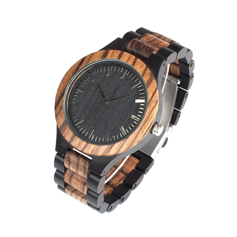 Brand Fashion Designer Men's Zebra Wooden Quartz Watches in Gift Box