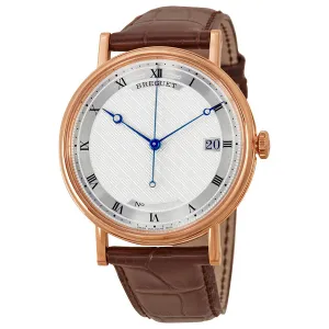 Breguet Classique Silver Dial 18kt Rose Gold Brown Leather Men's Watch 5177BR129V6 5177BR/12/9V6
