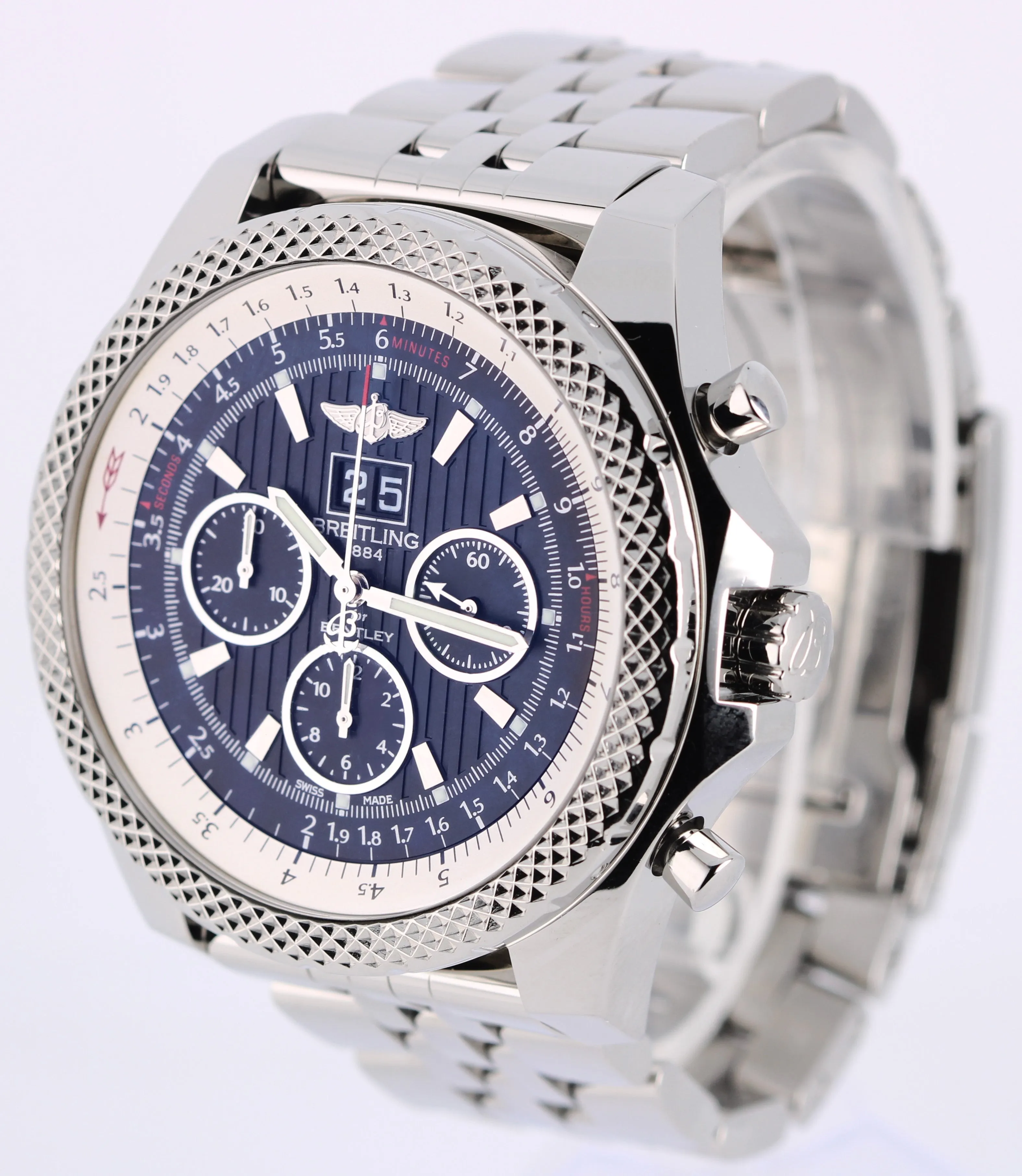 Breitling Bentley 6.75 Chronograph PAPERS Steel Black 49mm A44364 Watch BOX