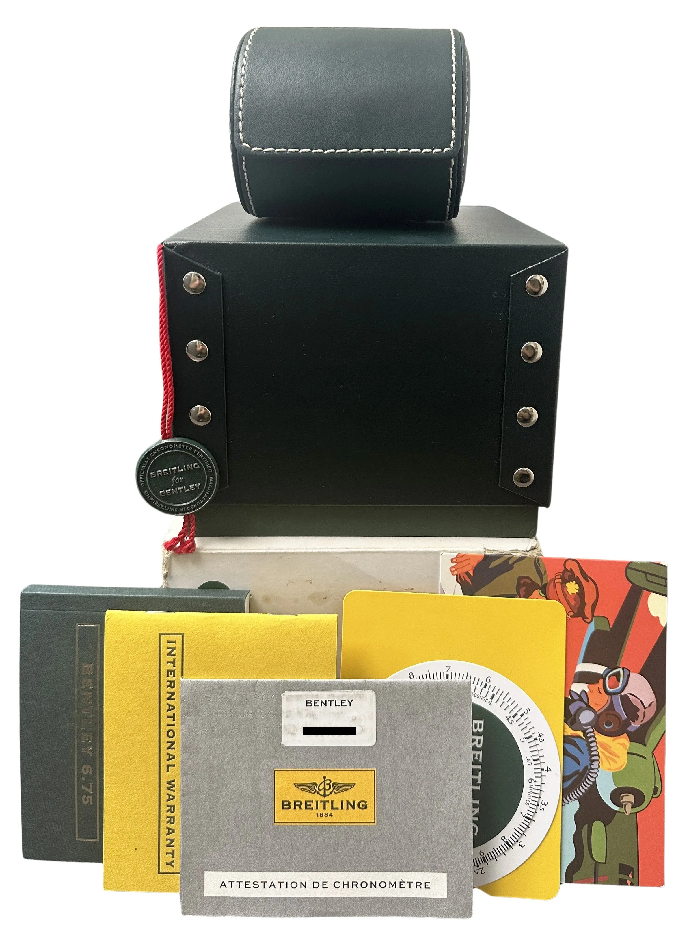 Breitling Bentley 6.75 Chronograph PAPERS Steel Black 49mm A44364 Watch BOX